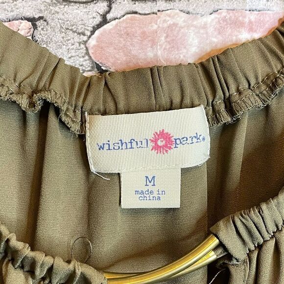 5 for $25🔥Medium Juniors Off Shoulder Wishful Park Olive Green Blouse - Picture 5 of 6